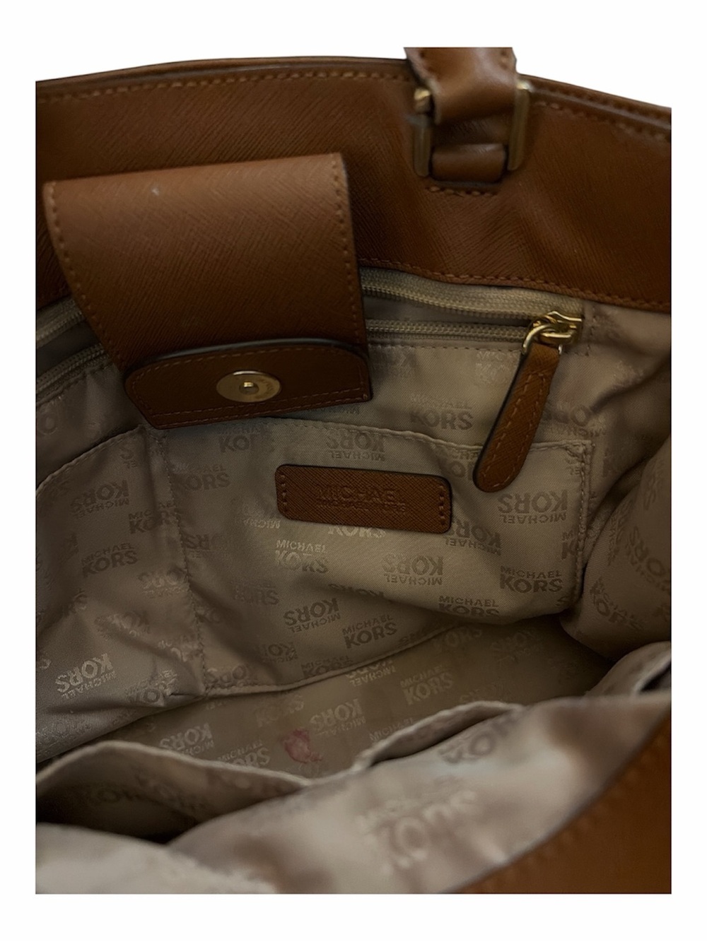 Michael Kors Karla East West Saffiano Leather Satchel Crossbody Luggage Brown - Picture 10 of 10